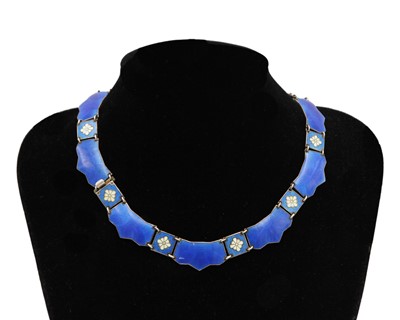 Lot 108 - VOLMER BAHNER, DENMARK - a silver gilt blue guilloche enamel choker necklace.