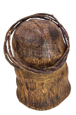 Lot 62 - A French carved wood head in the form of Jesus Christ.