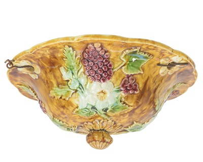 Lot 534 - A French Majolica hanging jardiniere or planter.