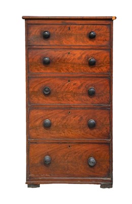 Lot 937 - A Victorian mahogany upright chest of five drawers.