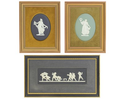 Lot 579 - Three Wedgwood jasperware wall plaques.