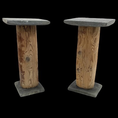 Lot 140 - Two scratch-built slate and wood plant stands,...
