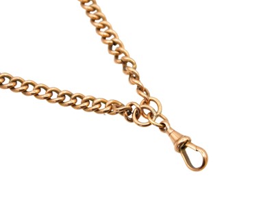 Lot 11 - A 9k rose gold two-section curb-link chain with dog clip clasp.