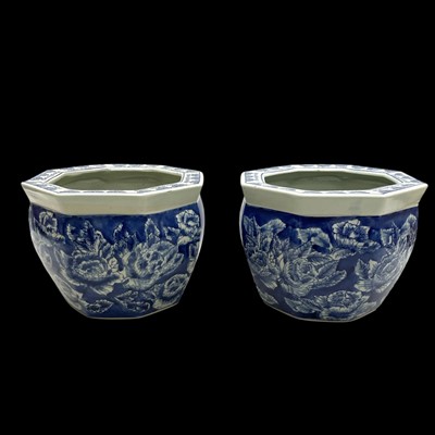 Lot 143 - Two vintage Chinese blue and white planters,...