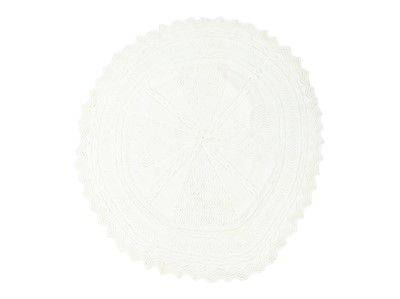 Lot 348 - A hand crocheted circular baptism/christening shawl in cream wool.