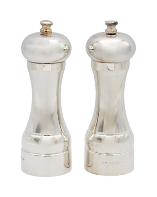 Lot 126 - A pair of modern silver capstan form pepper mills by A J Poole.