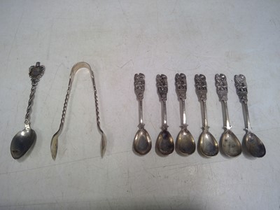 Lot 21 - Six 800 marked Spoons, Plated Sugar Nips and...