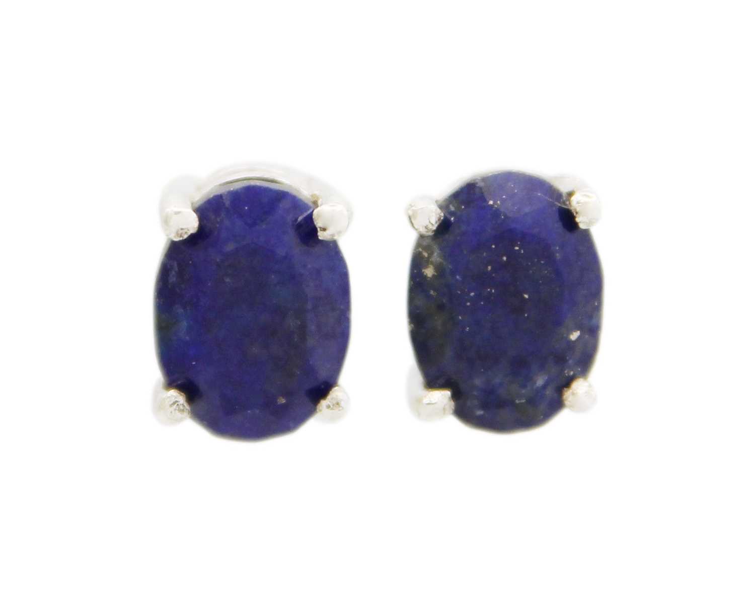Lot 7 - A pair of silver lapis lazuli stud earrings.