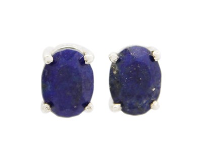 Lot 7 - A pair of silver lapis lazuli stud earrings.