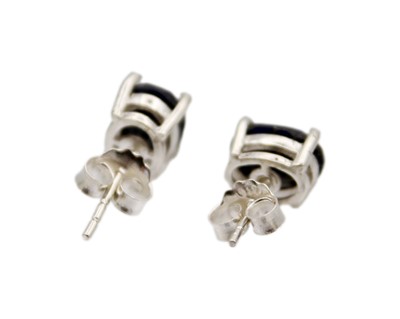 Lot 7 - A pair of silver lapis lazuli stud earrings.