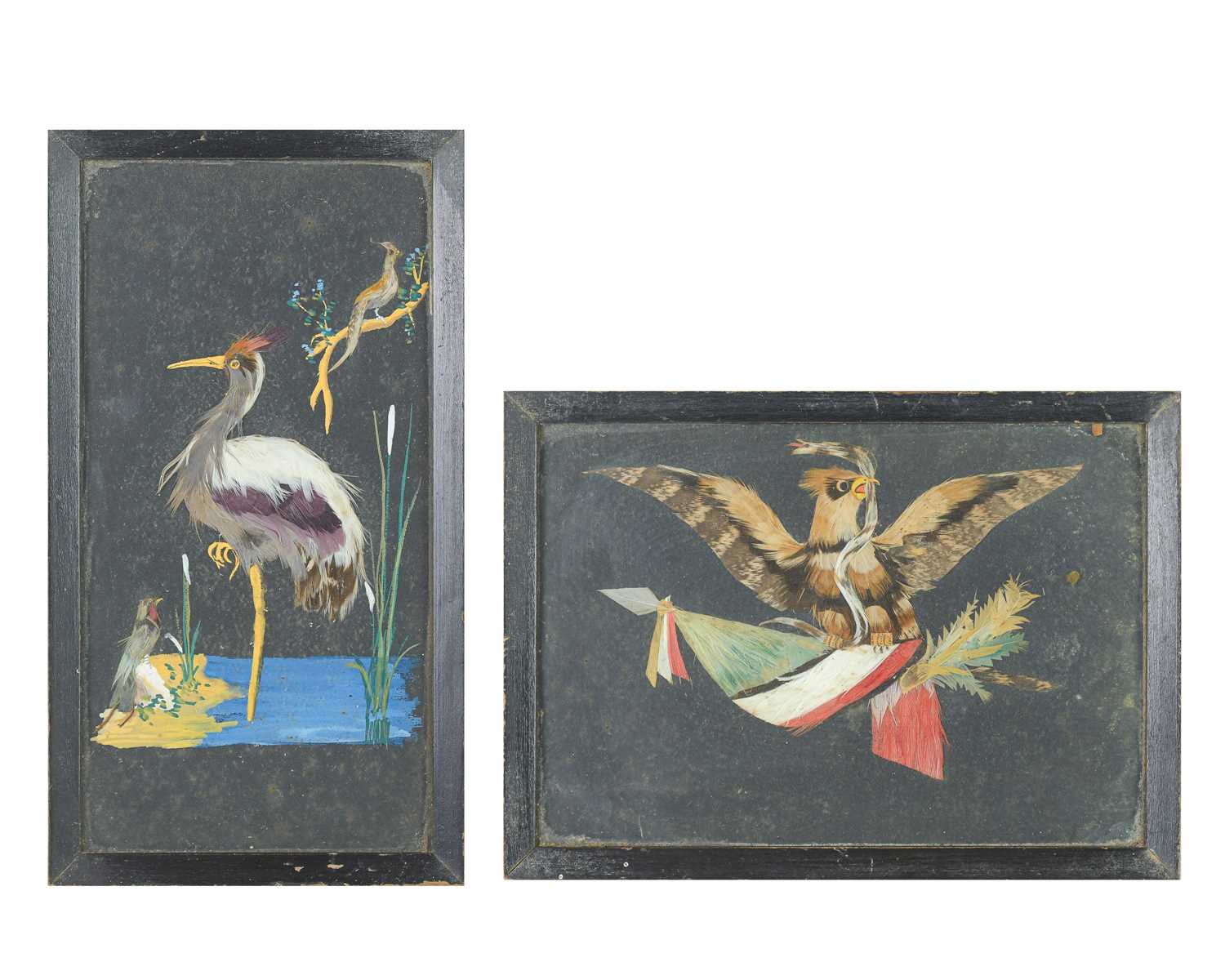 Lot 14 - Two Mexican feather pictures.