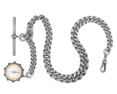 Lot 1102 - A heavy hallmarked silver graduated curb-link Albert watch chain with compass fob.