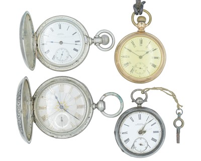 Lot 1128 - A selection of four American pocket watches for repairs or spares.