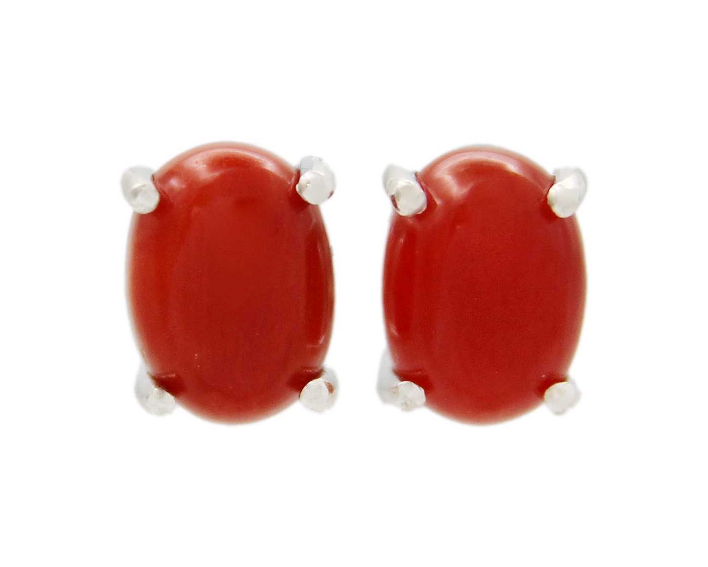 Lot 20 - A pair of silver and red coral stud earrings
