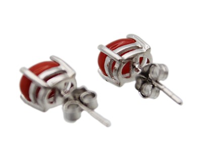 Lot 20 - A pair of silver and red coral stud earrings