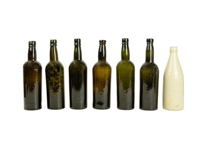 Lot 121 - Six 19th century glass wine bottles of dark olive green tint.