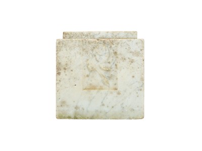 Lot 21 - A marble block vase with carved rose decoration.