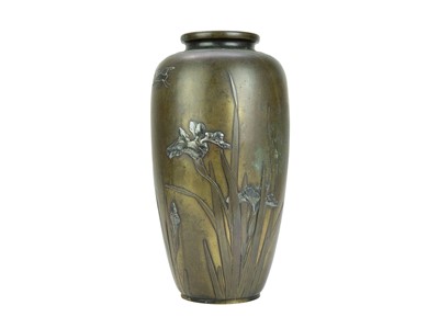 Lot 417 - A good Japanese bronze and silver mounted ovoid vase.
