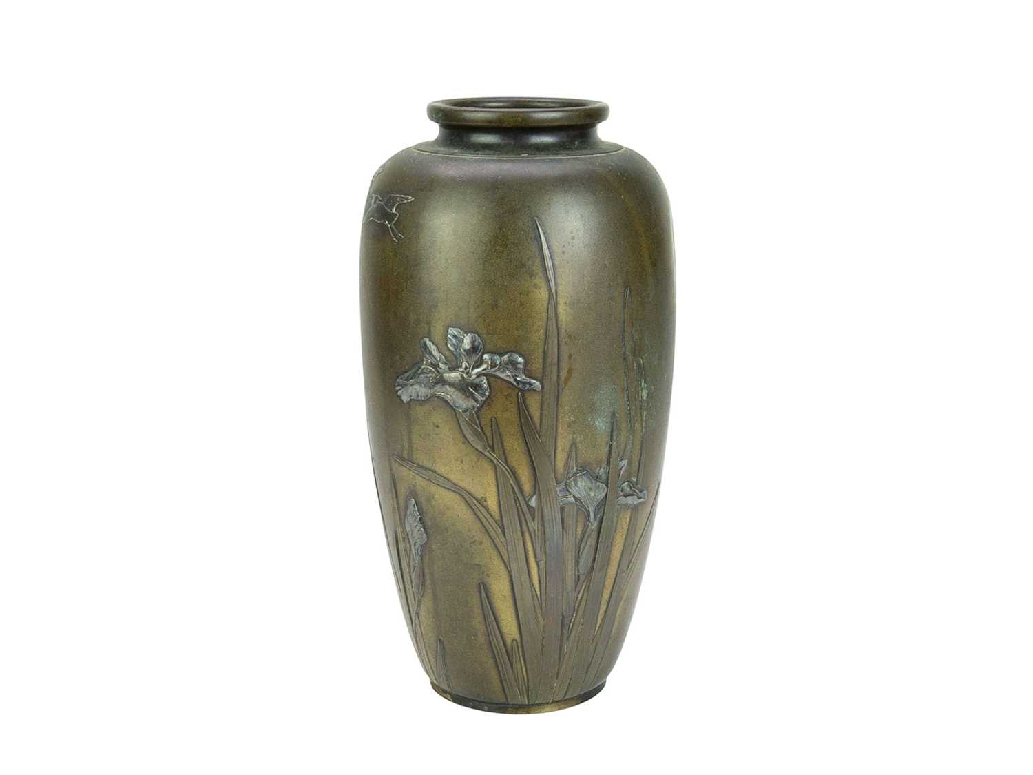 Lot 417 - A good Japanese bronze and silver mounted ovoid vase.