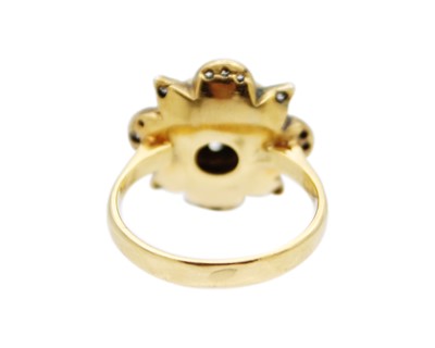 Lot 36 - A 9k gold Georgian-style emerald and diamond dress ring.