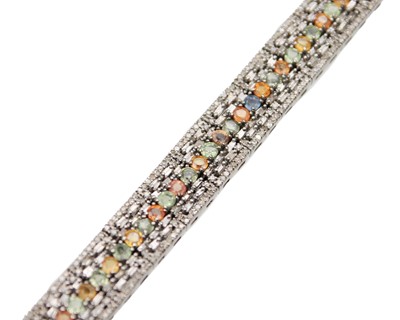 Lot 44 - An Art Deco-style silver, sapphire, and diamond bracelet.