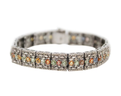 Lot 44 - An Art Deco-style silver, sapphire, and diamond bracelet.