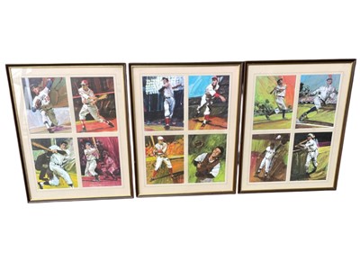 Lot 54 - Three framed prints depicting twelve Baseball...