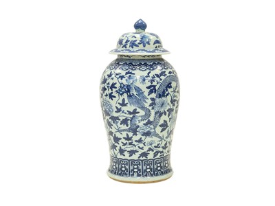 Lot 432 - A Chinese large blue and white temple vase and a cover.