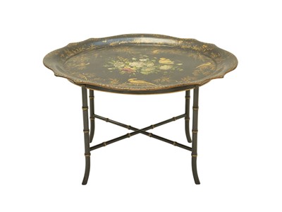 Lot 952 - A Regency black lacquered oval tray.