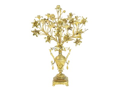 Lot 22 - A pair of ornate large French gilt metal candelabra.