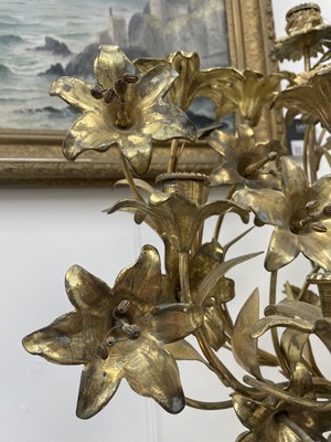 Lot 22 - A pair of ornate large French gilt metal candelabra.