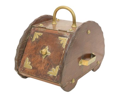 Lot 170 - A Victorian burr walnut and mahogany purdonium with brass decoration and handle.