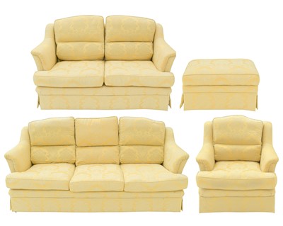 Lot 886 - A gold and cream brocade four piece suite.
