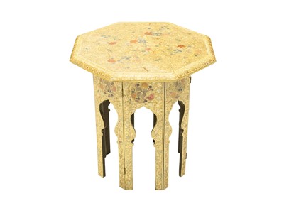 Lot 396 - A Kashmir cream lacquer polychrome decorated octagonal occasional table.