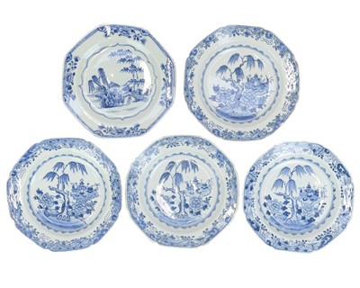 Lot 437 - A set of four Chinese export blue and white soup bowls.