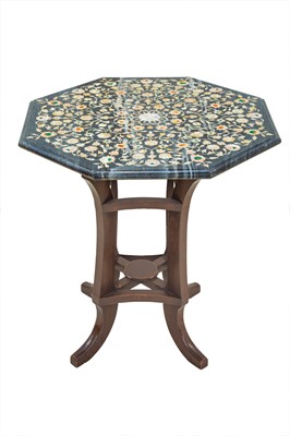 Lot 866 - An ornate Indian hardstone and mother of pearl inlaid occasional table.