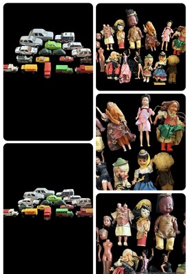 Lot 97 - A mixed lot of toy cars and vintage dolls.