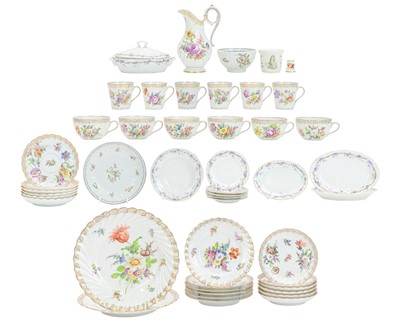 Lot 554 - A Dresden floral painted part tea and coffee set.