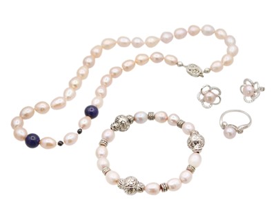 Lot 73 - A selection of pink freshwater pearl jewellery.