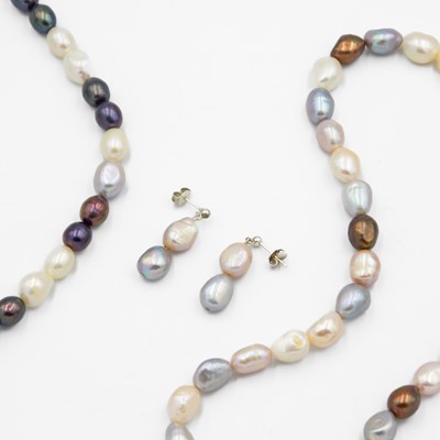 Lot 116 - Two multi-coloured freshwater cultured pearl necklaces, and a pair of earrings.