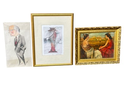 Lot 128 - Oil on canvas in a gilt frame of a Bull ring...