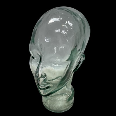 Lot 134 - Tinted Green Glass Mannequin head for Hats,...