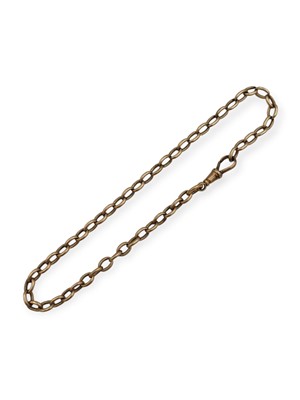 Lot 55 - A rose gold (tests 9k) trace link chain with dog clip clasp.