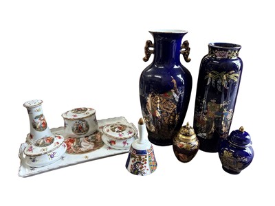 Lot 144 - Japanese ceramics, an Oriental enamelled brass...