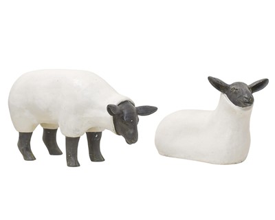 Lot 165 - Two contemporary fibreglass sculptures of sheep.