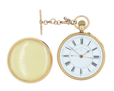 Lot 1075 - THOMAS RUSSELL & SON - A Victorian 18k gold chronograph stop/start keyless wind pocket watch.