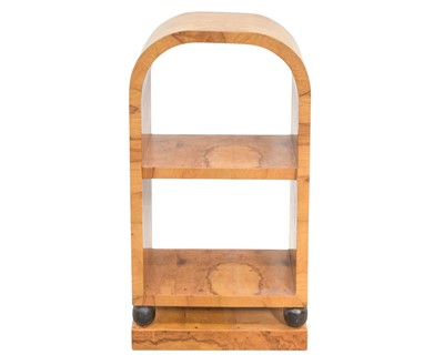 Lot 676 - A birch and maple veneered Art Deco style open bookcase/display shelf.