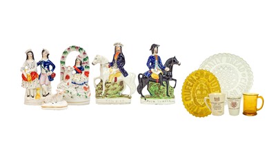 Lot 641 - Staffordshire flatback figures, including Dick Turpin.