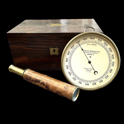 Lot 181 - A Short & Mason brass aneroid barometer, a two...