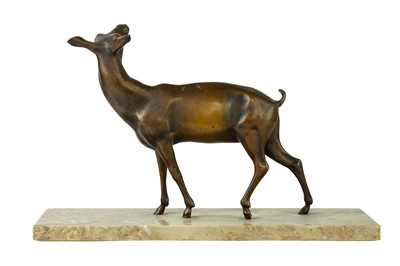 Lot 94 - A 20th century Art Deco bronzed spelter sculpture of a doe.